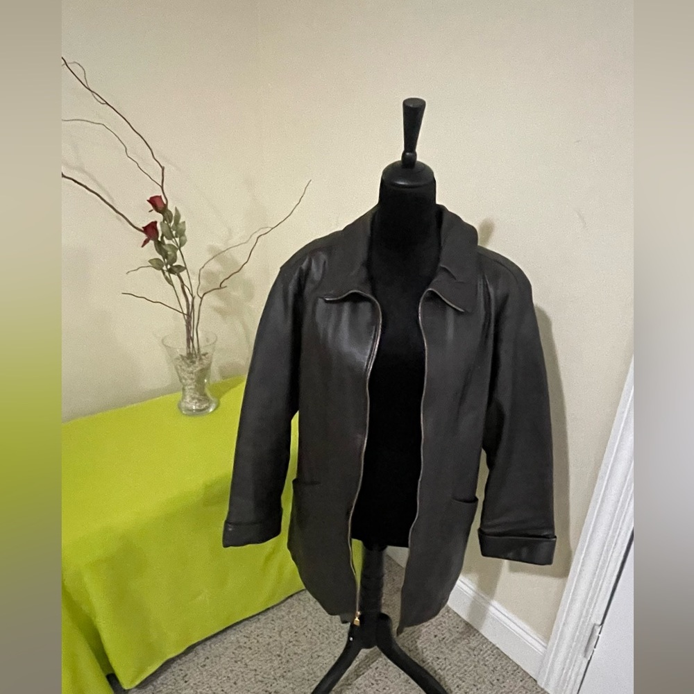 Quilted Lined Leather Jacket Zipped Front Gem
